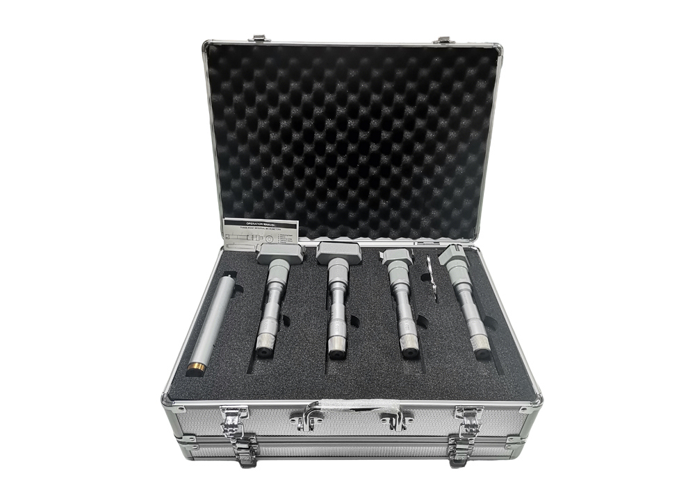 50-100mm Three-Point Internal Micrometer Set with Extended Rod Deep Hole Measurement Kit